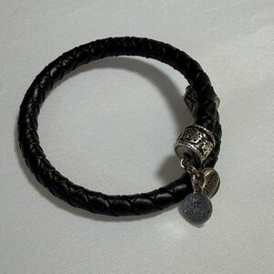 Alex and Ani Black Leather Bracelet with Silver Charms
